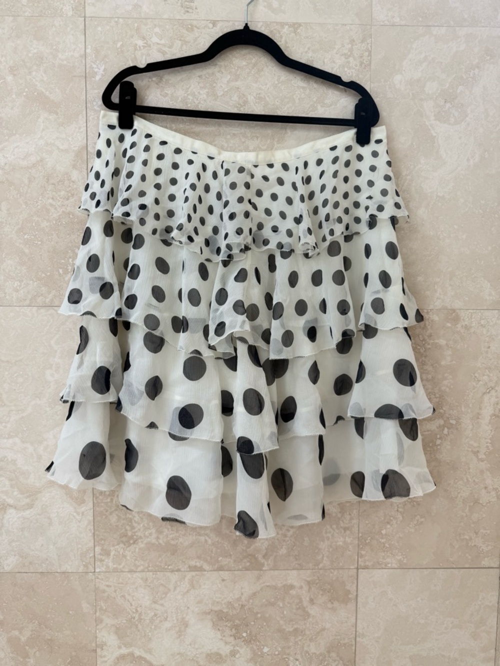 Liz Claiborne NWT White Black Polka Dot Tiered Ruffle Chiffon Skirt - Picture 2 of 7